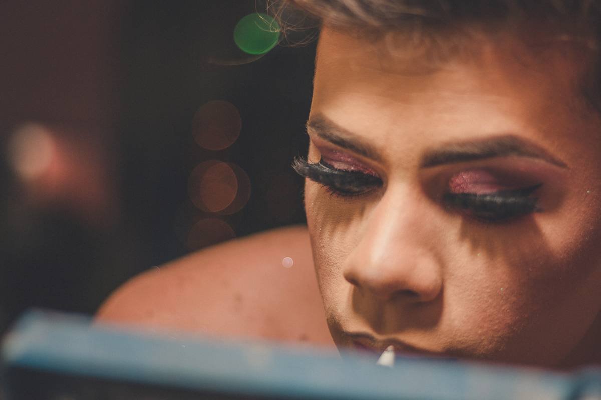 Close-up of defined eyes with waterproof liner for event makeup for photos